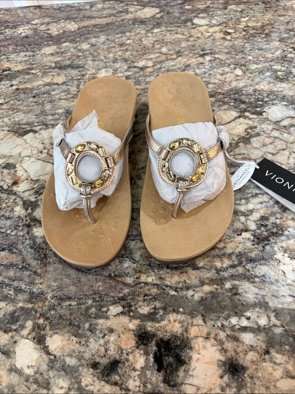 NWT Vionic Sandals with Gold Circle Accent